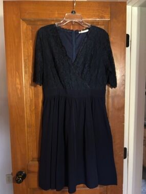 Lace Bodice Navy Midi Dress